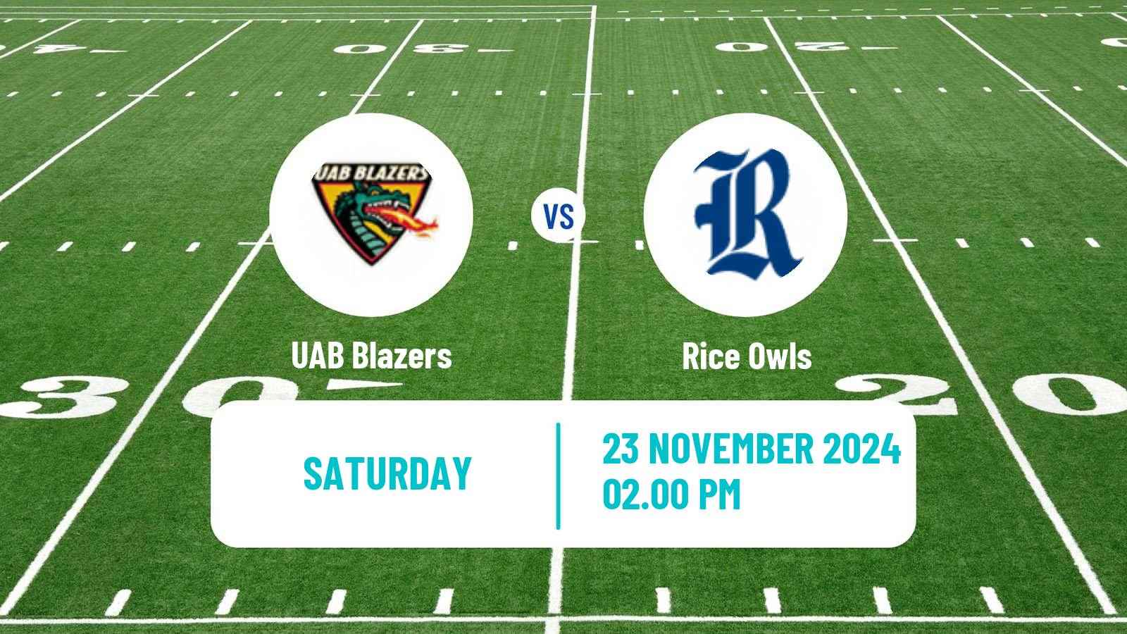 American football NCAA College Football UAB Blazers - Rice Owls