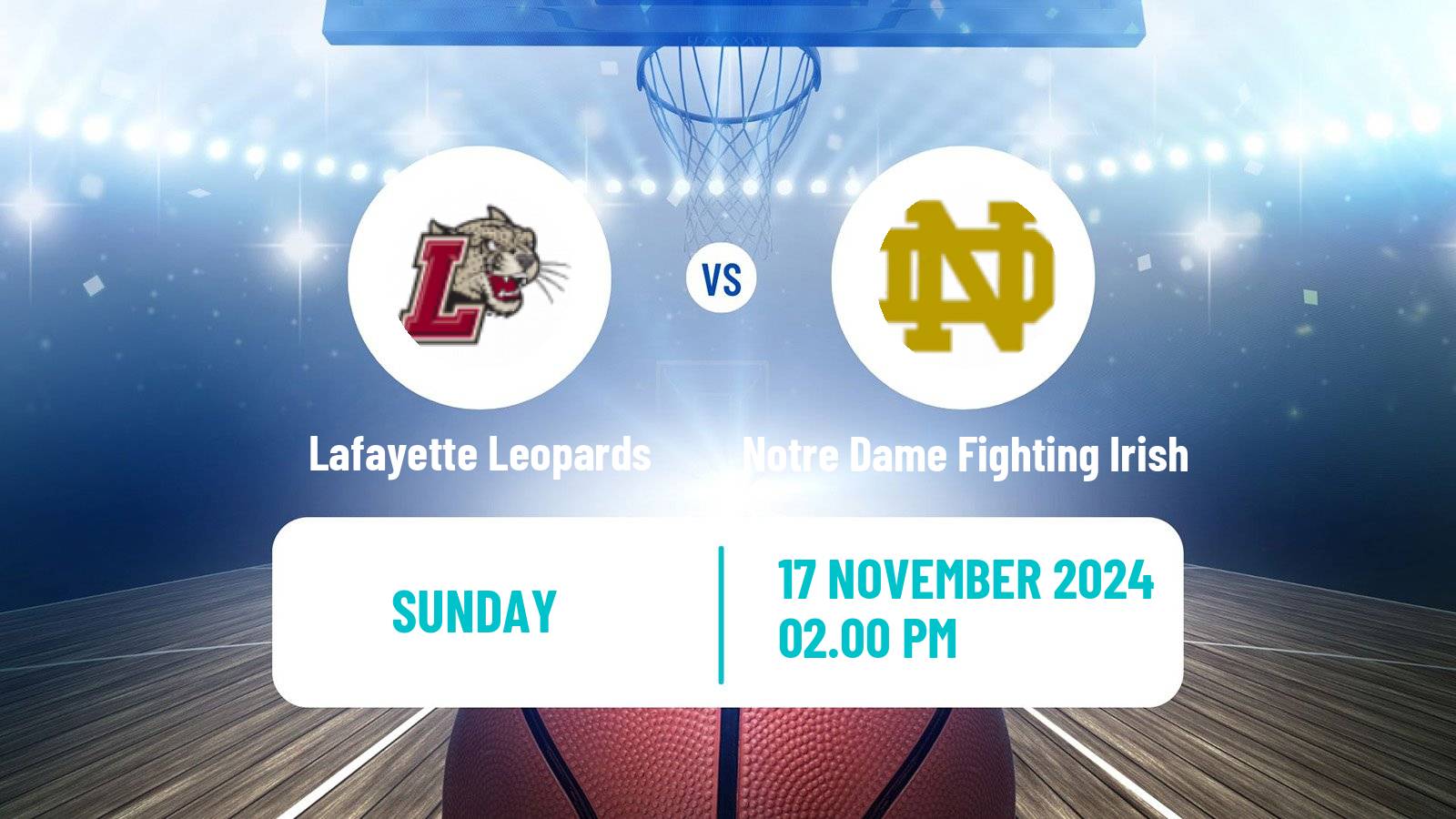 Basketball NCAA College Basketball Women Lafayette Leopards - Notre Dame Fighting Irish