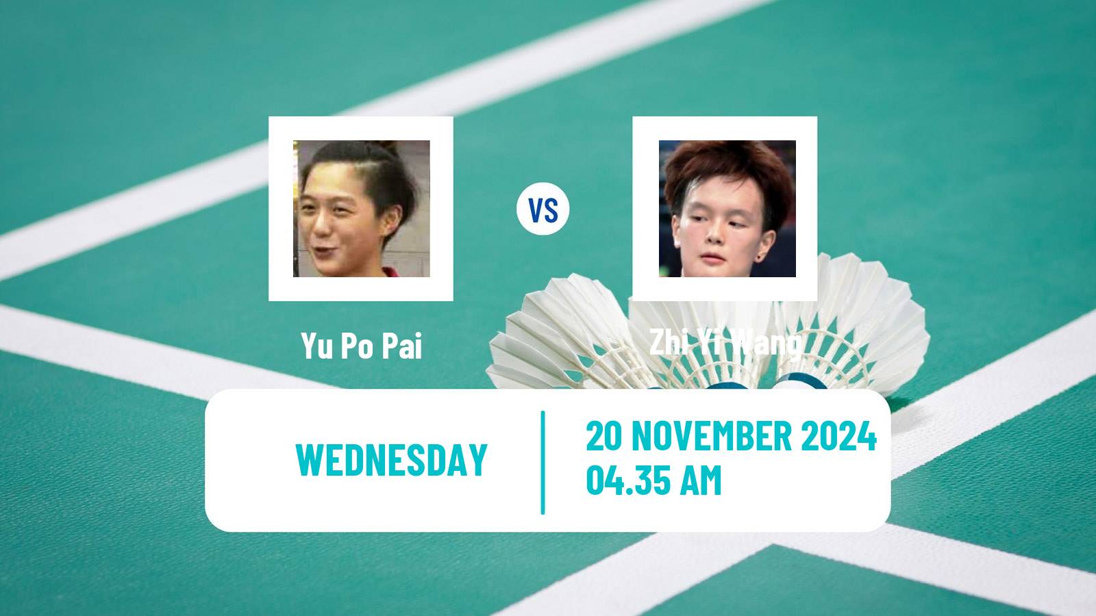 Badminton BWF World Tour China Masters 3 Women Yu Po Pai - Zhi Yi Wang