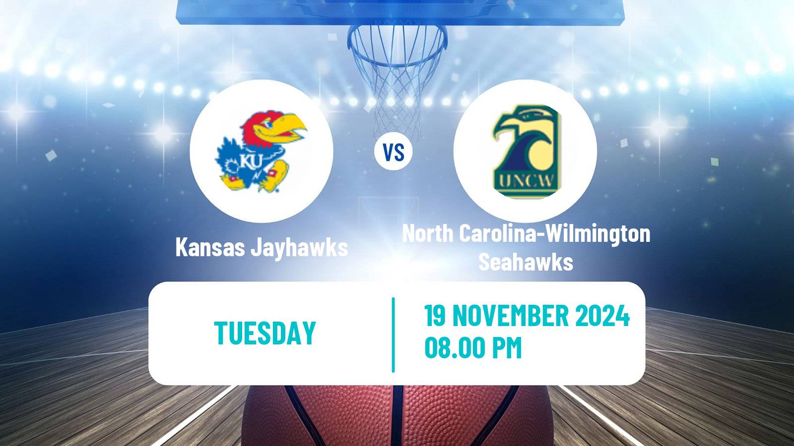 Basketball NCAA College Basketball Kansas Jayhawks - North Carolina-Wilmington Seahawks