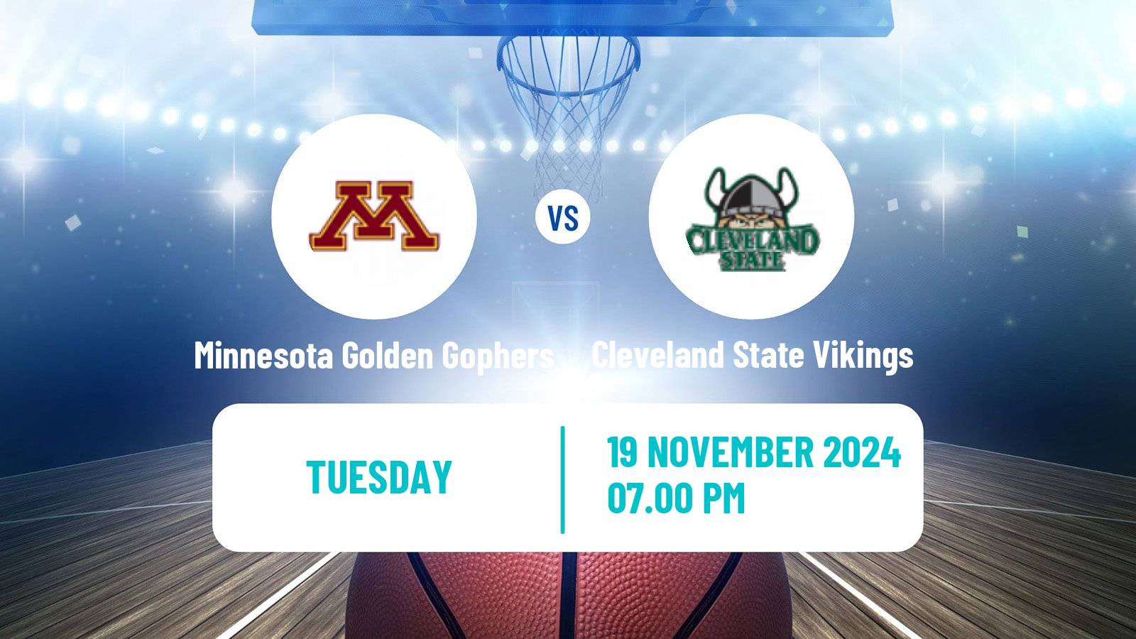 Basketball NCAA College Basketball Minnesota Golden Gophers - Cleveland State Vikings