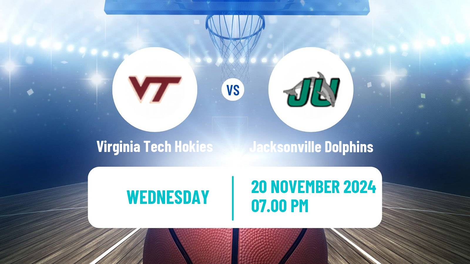 Basketball NCAA College Basketball Virginia Tech Hokies - Jacksonville Dolphins