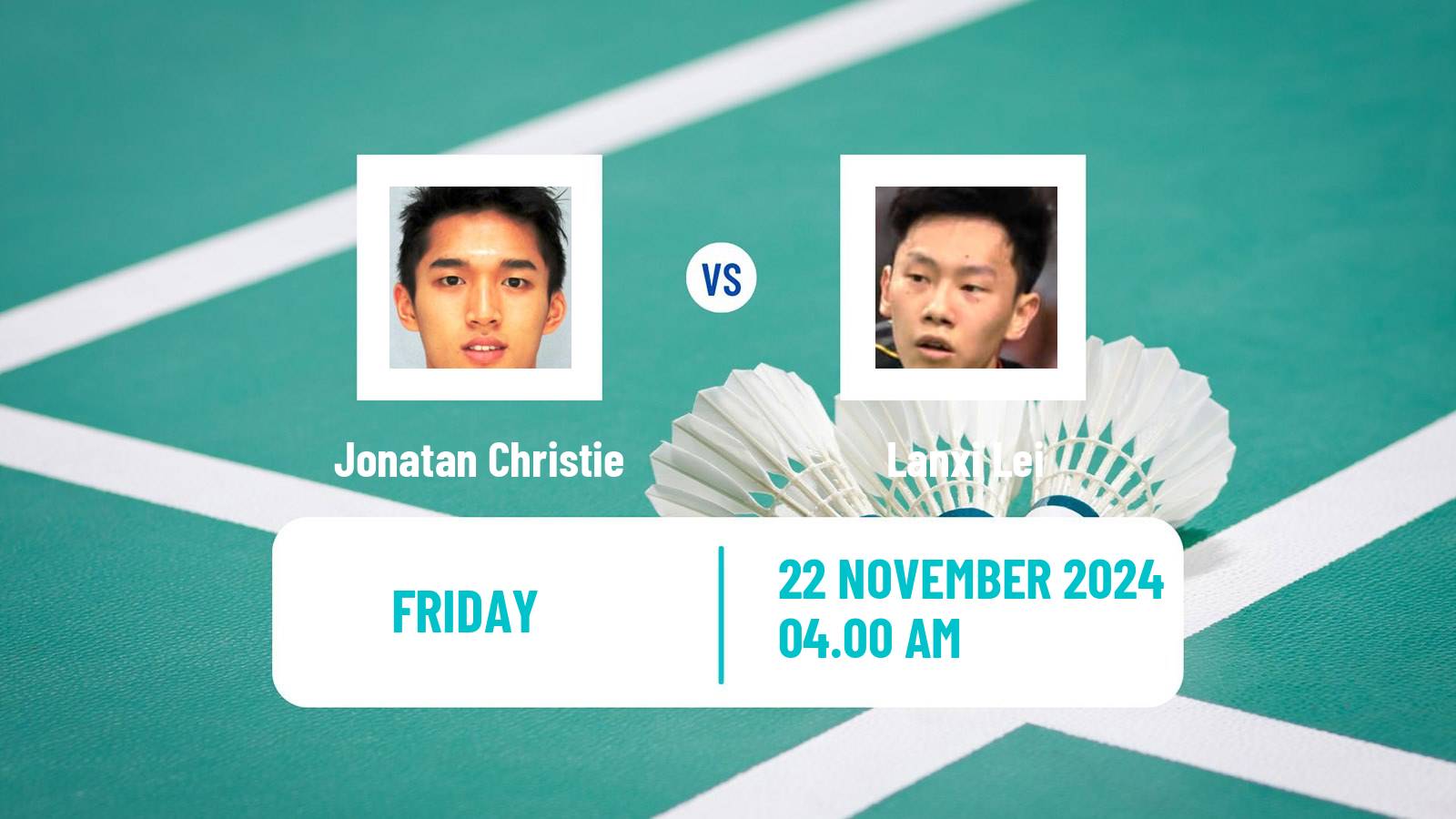 Badminton BWF World Tour China Masters 3 Men Jonatan Christie - Lanxi Lei