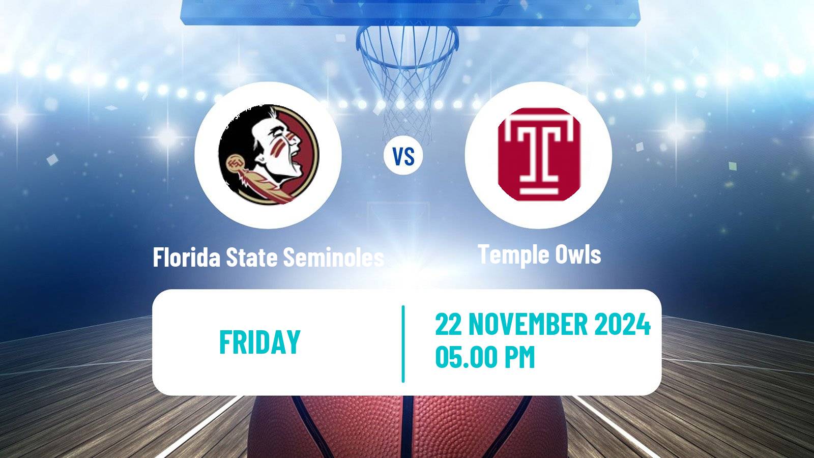 Basketball NCAA College Basketball Florida State Seminoles - Temple Owls