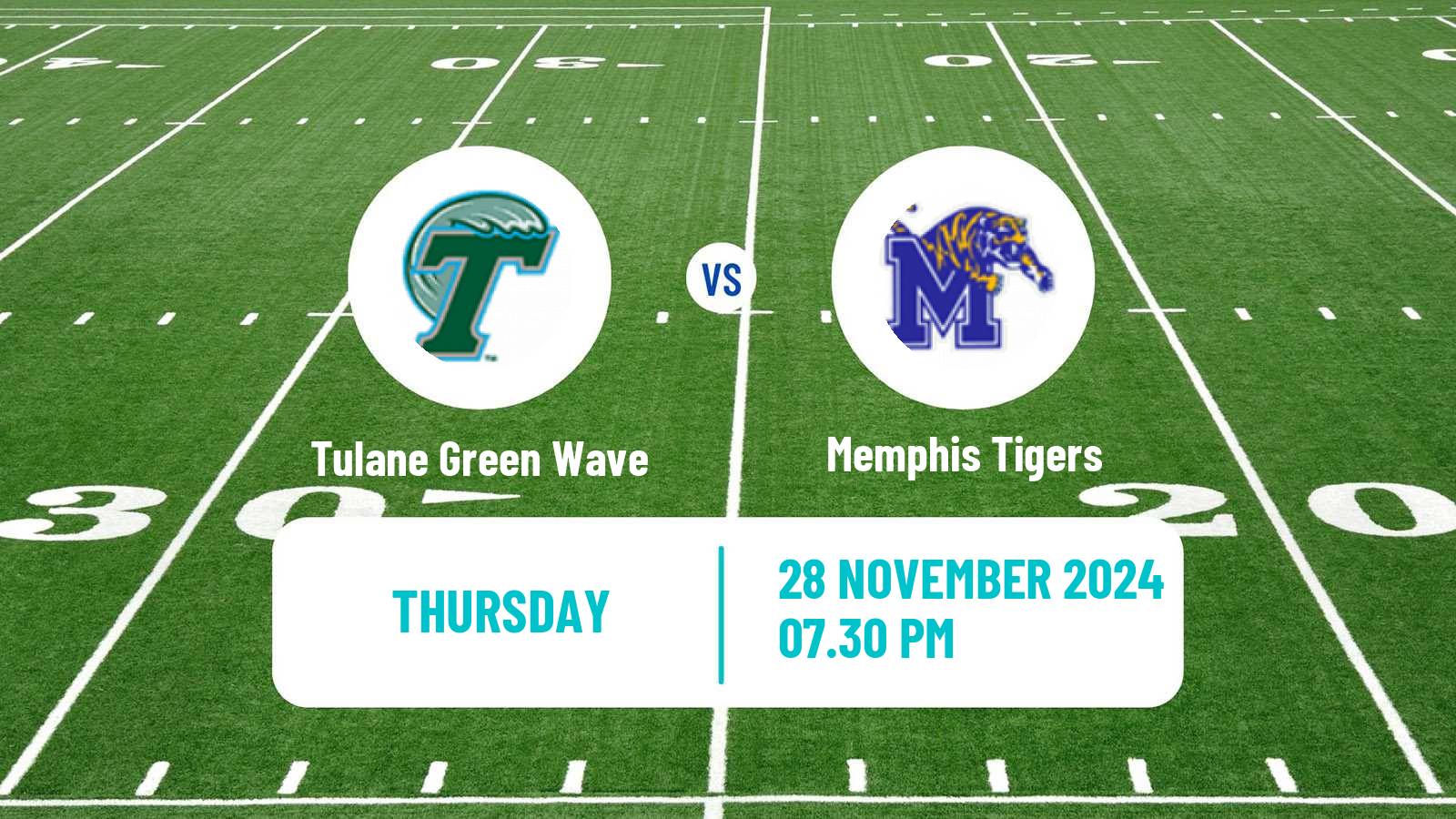 American football NCAA College Football Tulane Green Wave - Memphis Tigers