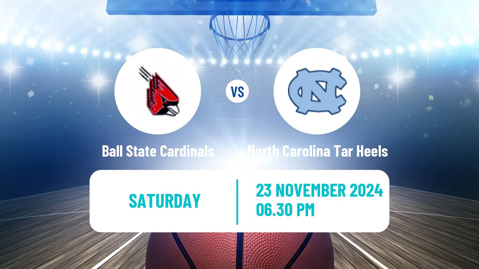 Basketball NCAA College Basketball Women Ball State Cardinals - North Carolina Tar Heels