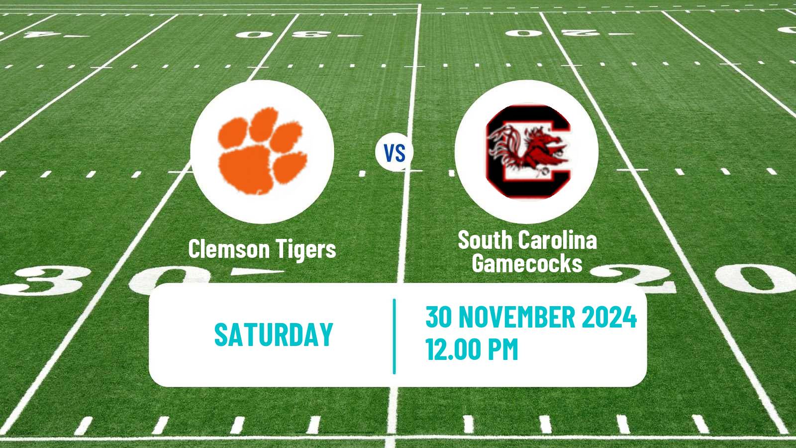 American football NCAA College Football Clemson Tigers - South Carolina Gamecocks