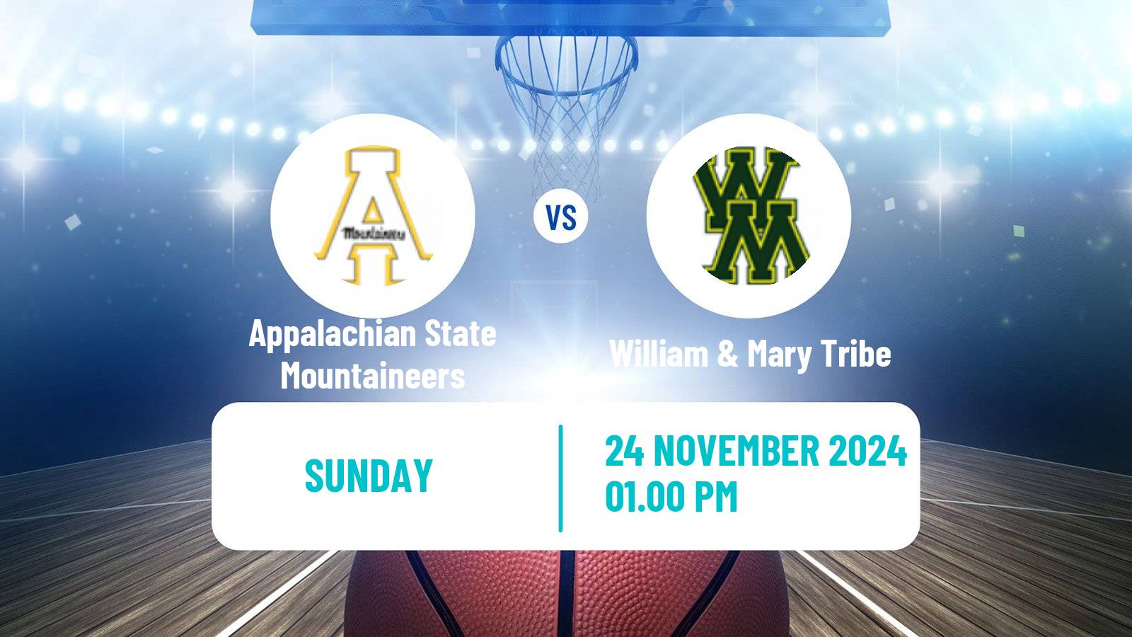 Basketball NCAA College Basketball Appalachian State Mountaineers - William & Mary Tribe