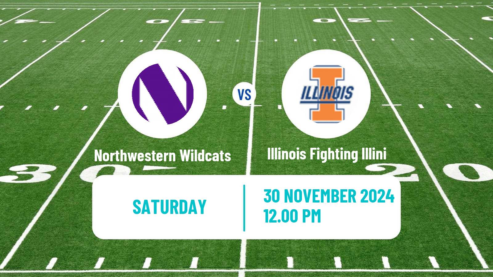 American football NCAA College Football Northwestern Wildcats - Illinois Fighting Illini