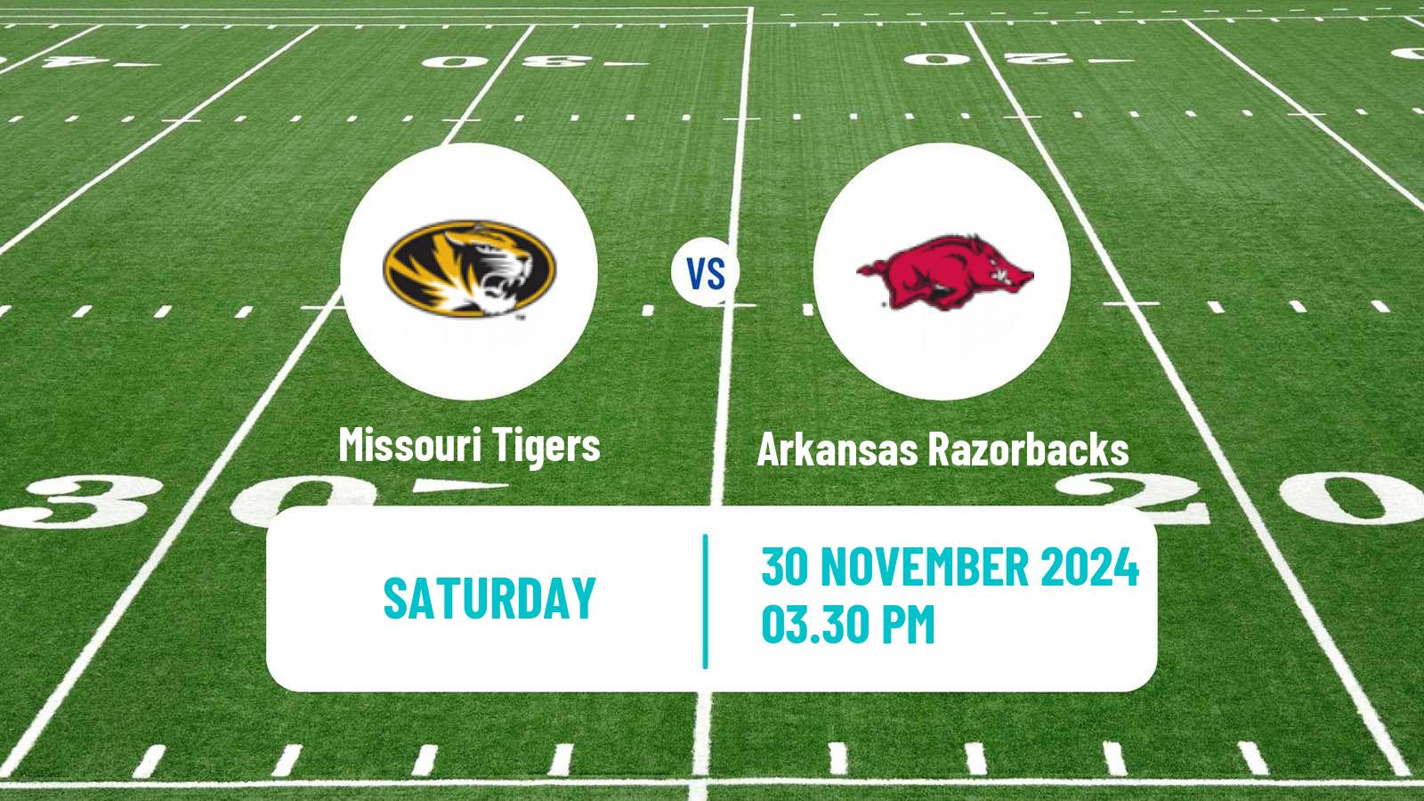 American football NCAA College Football Missouri Tigers - Arkansas Razorbacks