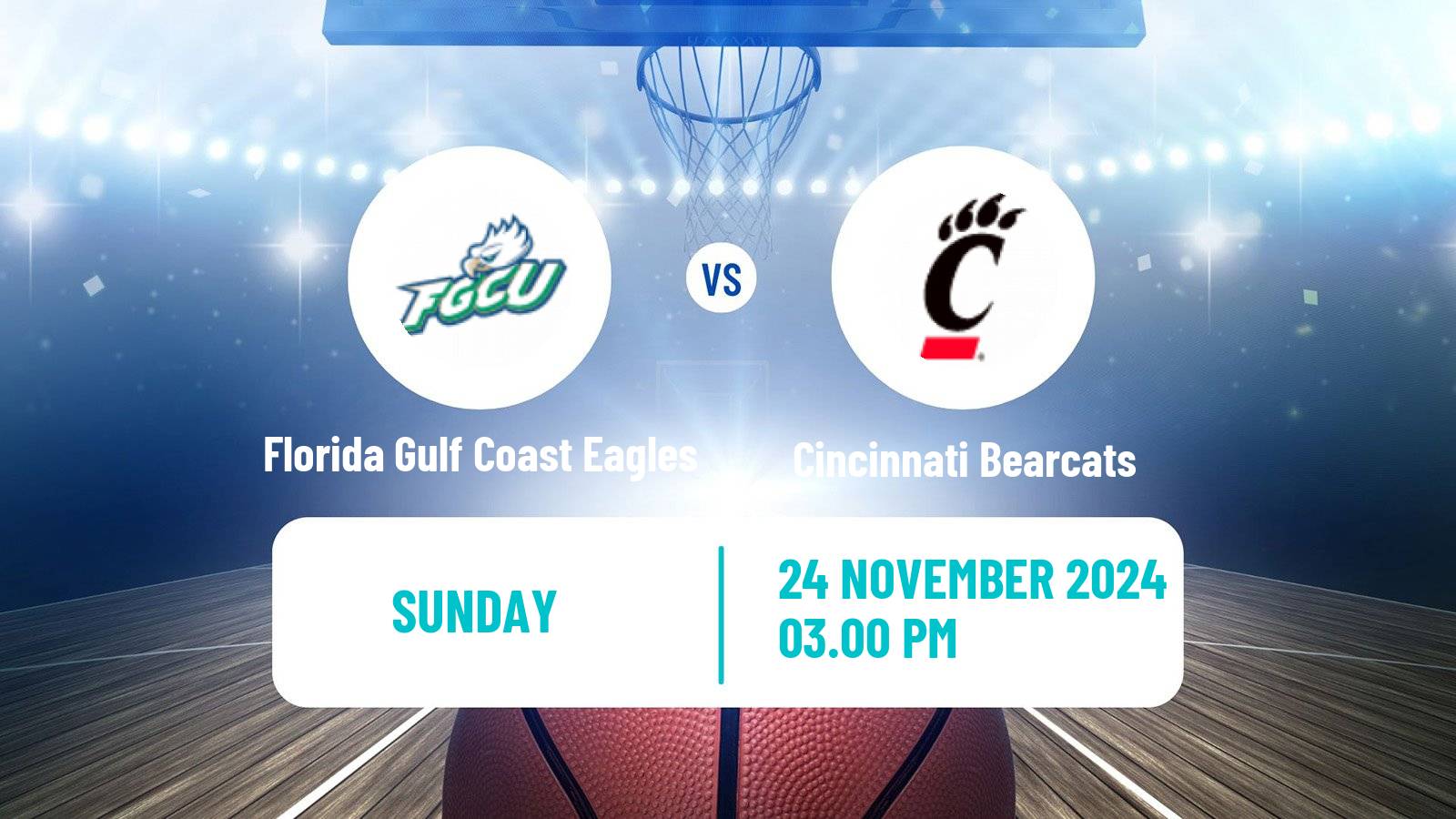 Basketball NCAA College Basketball Women Florida Gulf Coast Eagles - Cincinnati Bearcats