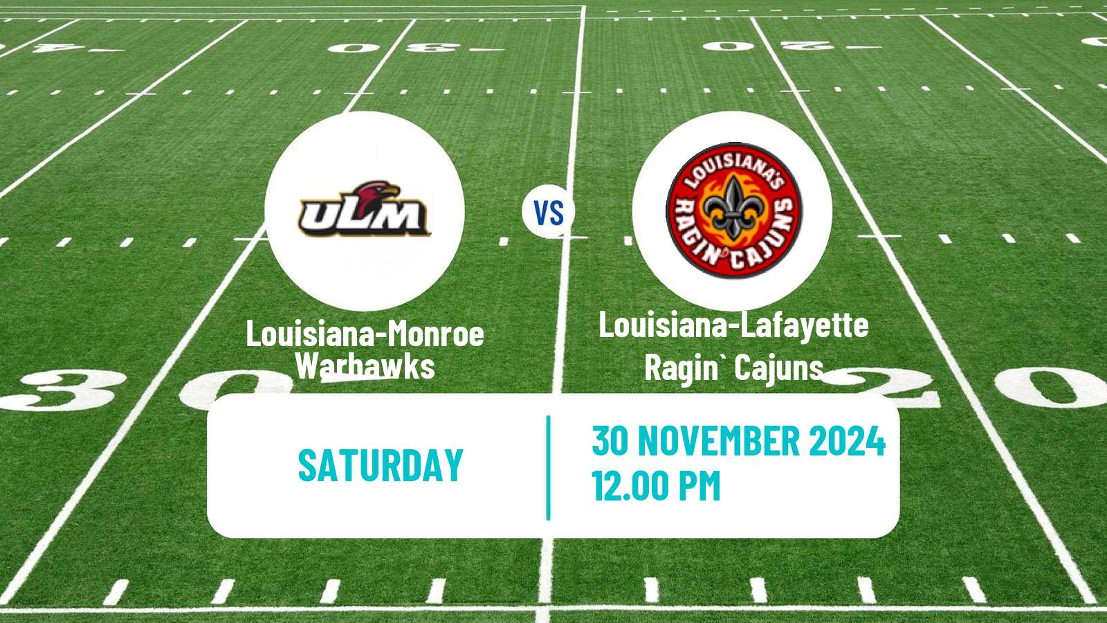 American football NCAA College Football Louisiana-Monroe Warhawks - Louisiana-Lafayette Ragin` Cajuns