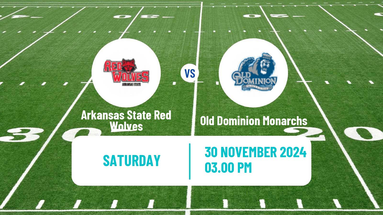 American football NCAA College Football Arkansas State Red Wolves - Old Dominion Monarchs