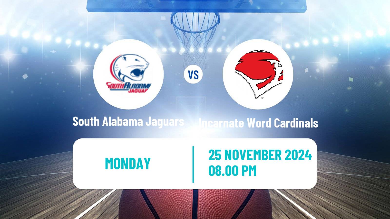 Basketball NCAA College Basketball South Alabama Jaguars - Incarnate Word Cardinals