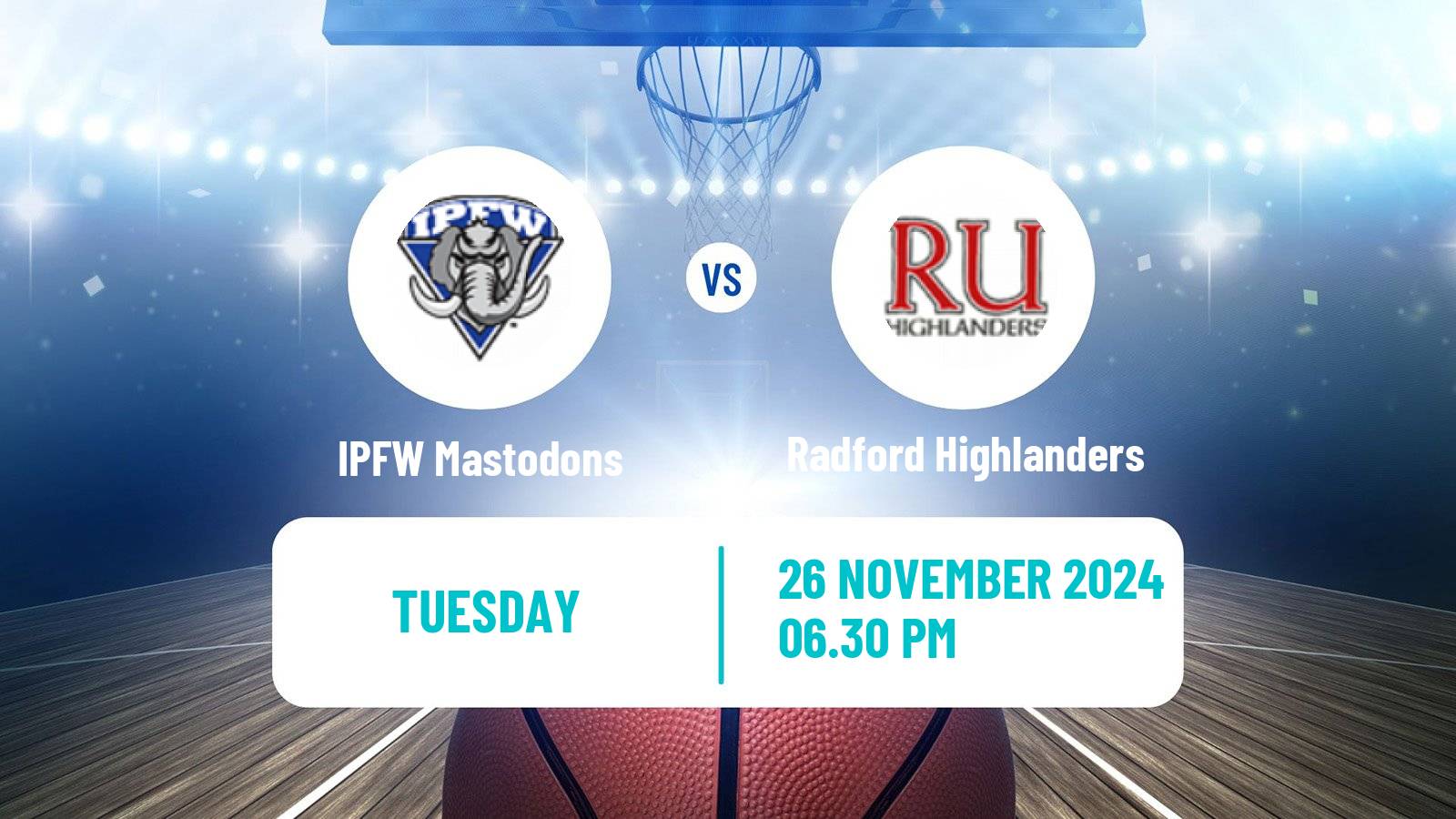 Basketball NCAA College Basketball IPFW Mastodons - Radford Highlanders