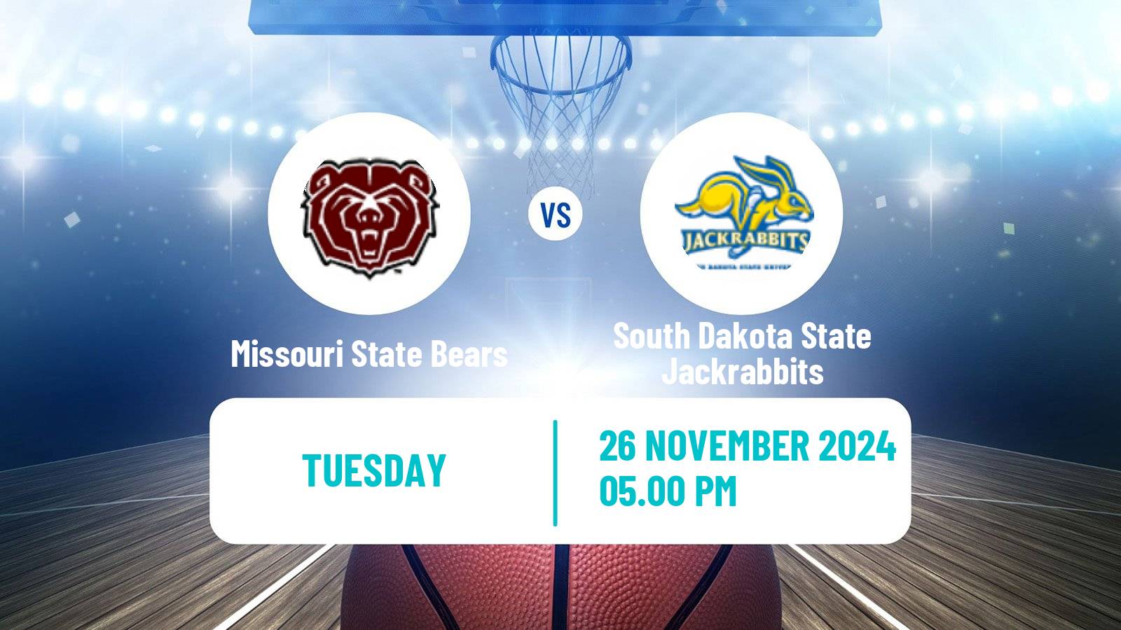 Basketball NCAA College Basketball Missouri State Bears - South Dakota State Jackrabbits