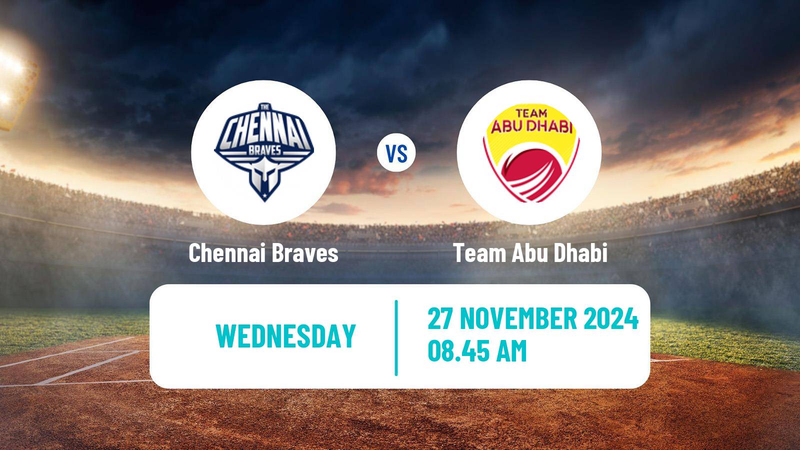 Cricket UAE T10 League Chennai Braves - Team Abu Dhabi