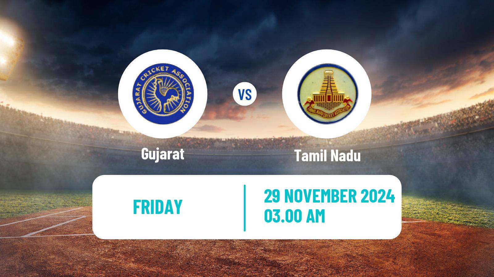 Cricket Syed Mushtaq Ali Trophy Gujarat - Tamil Nadu