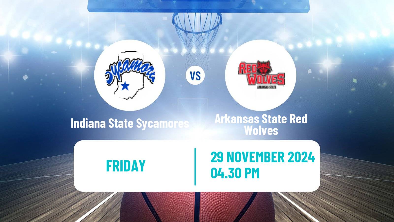 Basketball NCAA College Basketball Indiana State Sycamores - Arkansas State Red Wolves