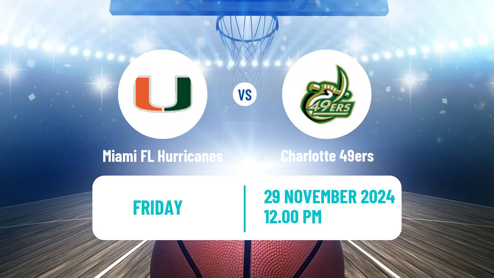 Basketball NCAA College Basketball Women Miami FL Hurricanes - Charlotte 49ers