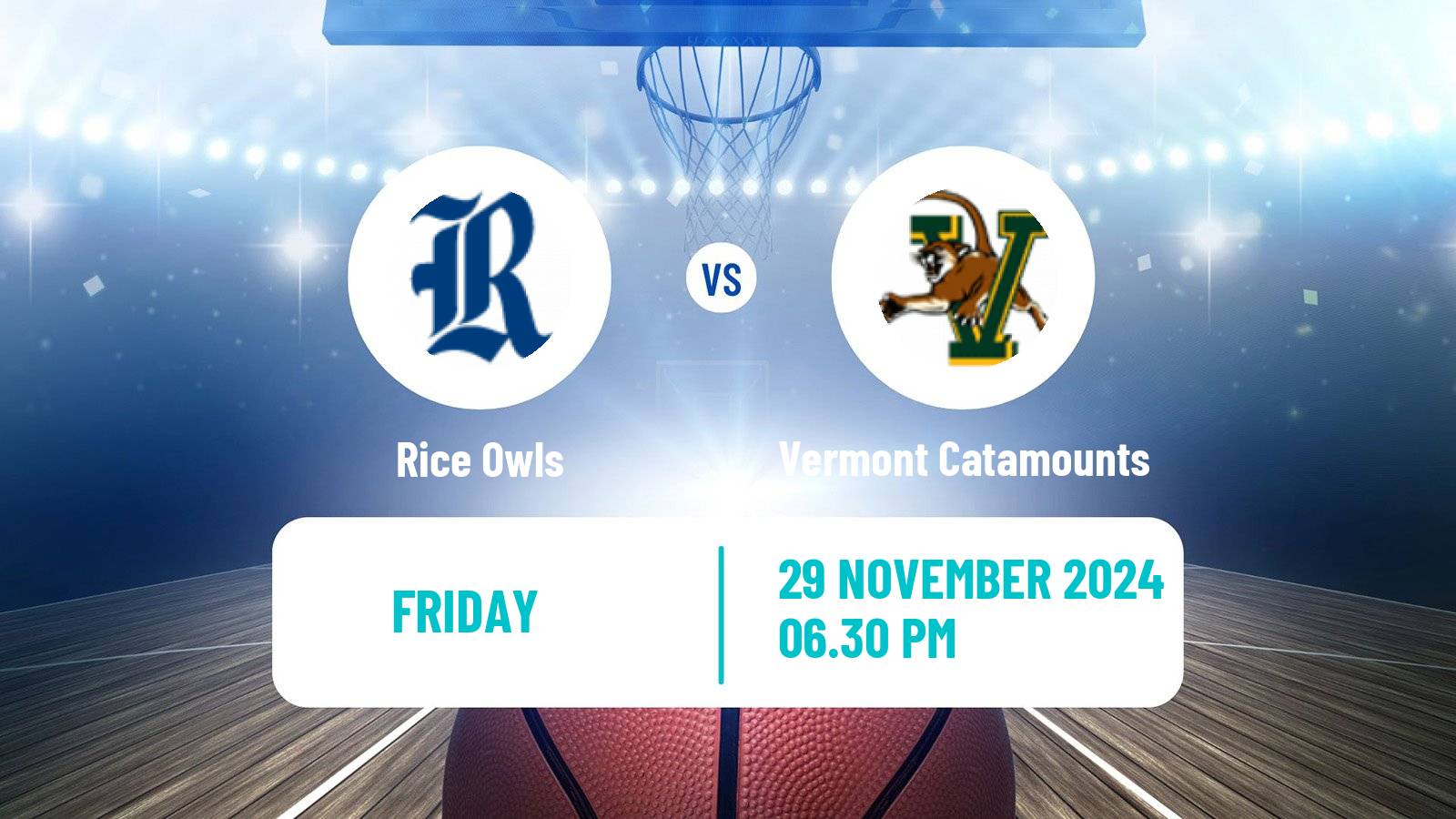 Basketball NCAA College Basketball Women Rice Owls - Vermont Catamounts