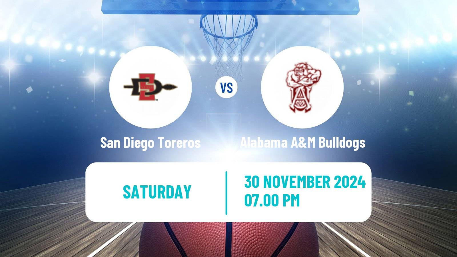 Basketball NCAA College Basketball Women San Diego Toreros - Alabama A&M Bulldogs