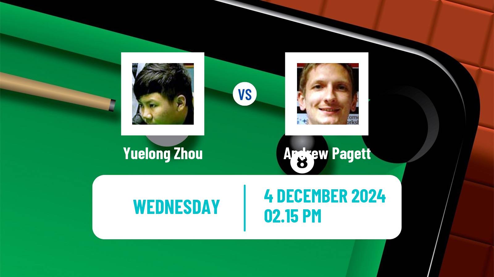 Snooker Snooker Shoot Out Yuelong Zhou - Andrew Pagett