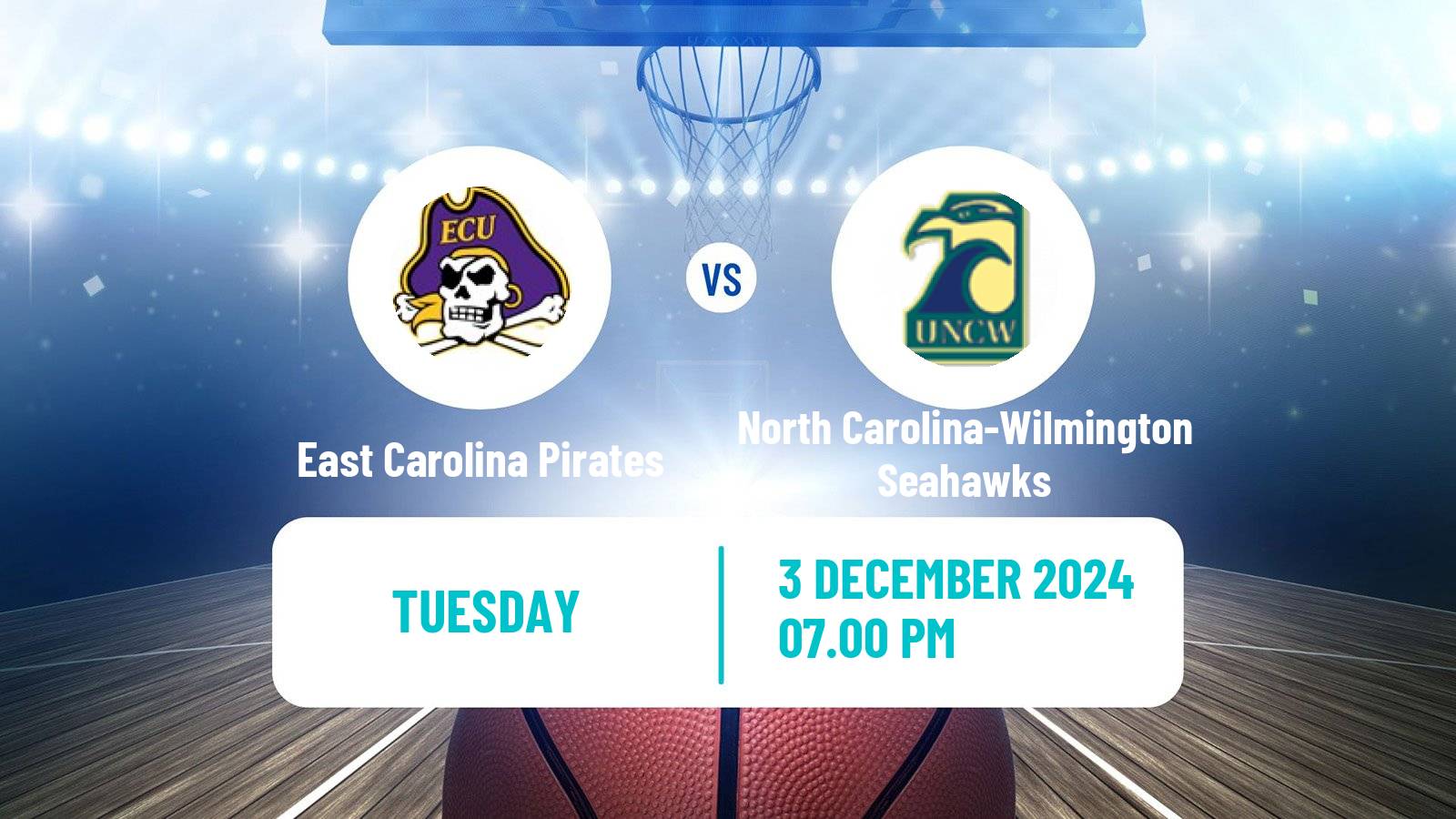 Basketball NCAA College Basketball East Carolina Pirates - North Carolina-Wilmington Seahawks