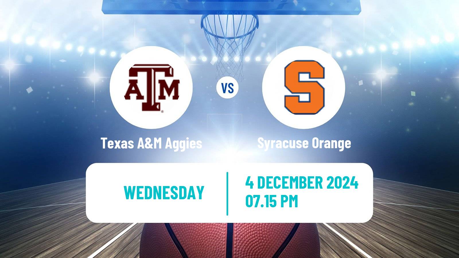 Basketball NCAA College Basketball Women Texas A&M Aggies - Syracuse Orange