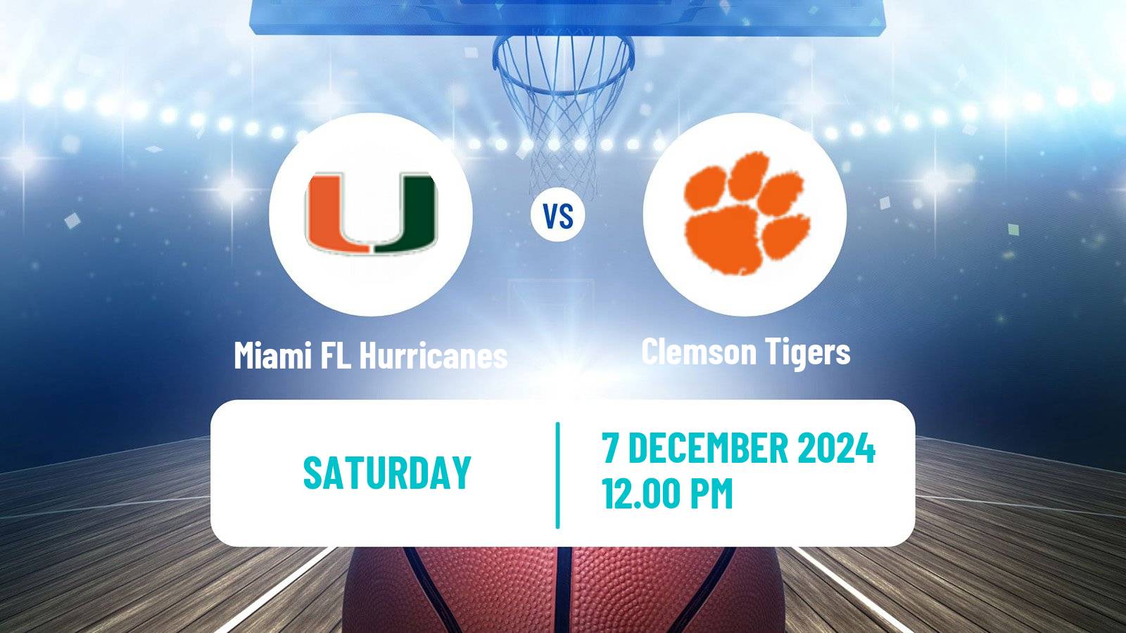 Basketball NCAA College Basketball Miami FL Hurricanes - Clemson Tigers