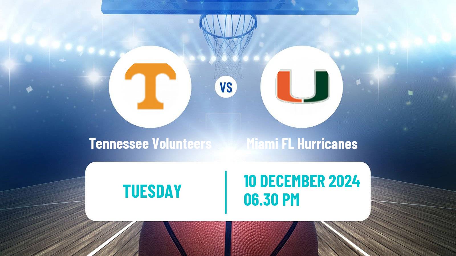 Basketball NCAA College Basketball Tennessee Volunteers - Miami FL Hurricanes