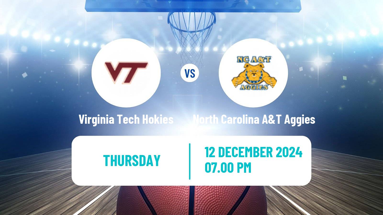 Basketball NCAA College Basketball Virginia Tech Hokies - North Carolina A&T Aggies