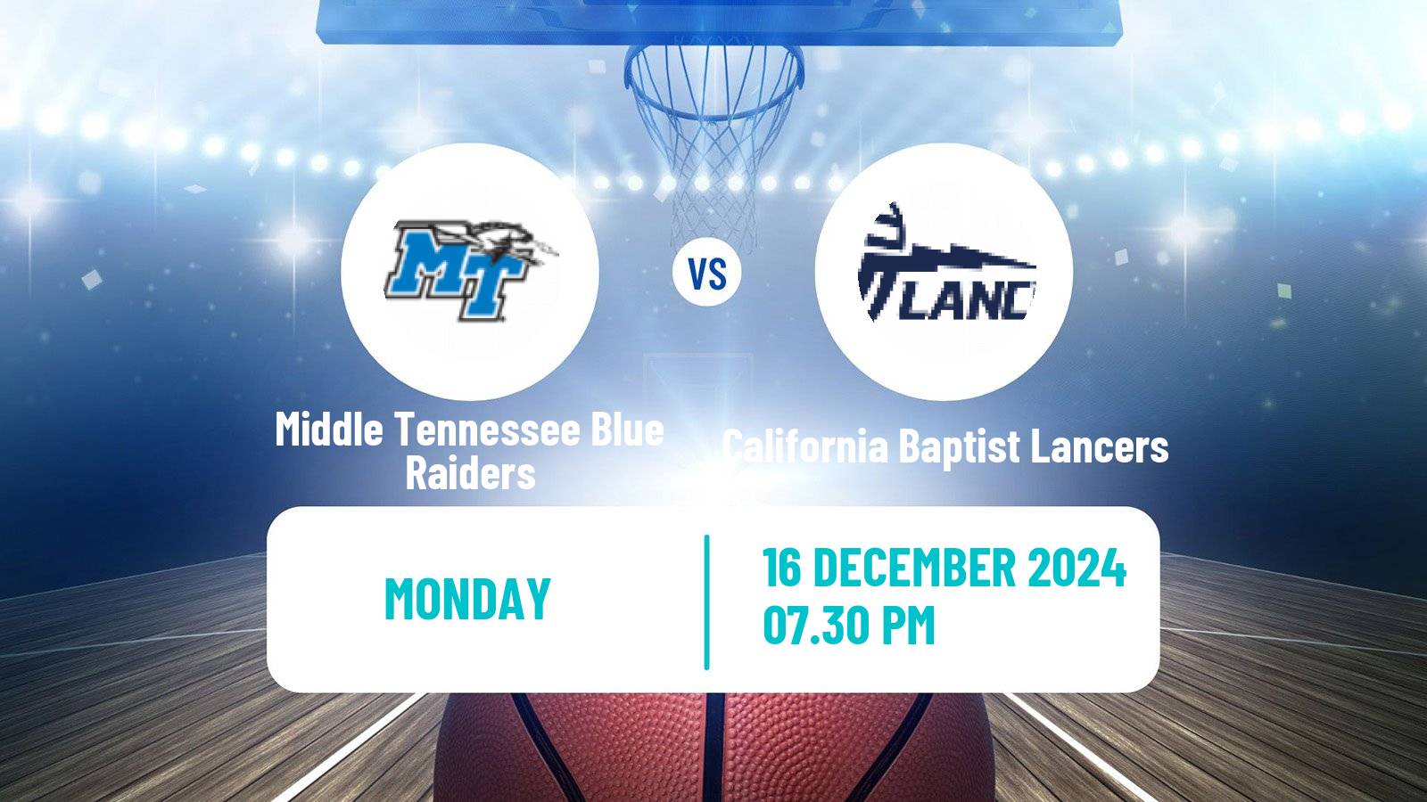 Basketball NCAA College Basketball Middle Tennessee Blue Raiders - California Baptist Lancers