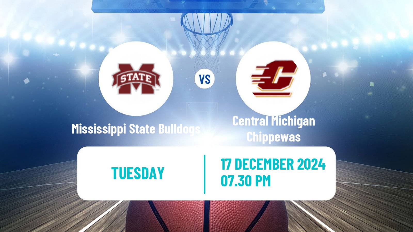 Basketball NCAA College Basketball Mississippi State Bulldogs - Central Michigan Chippewas