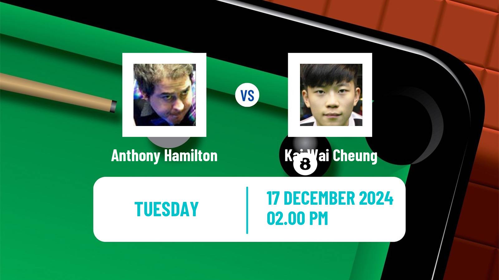 Snooker German Masters Anthony Hamilton - Kai Wai Cheung