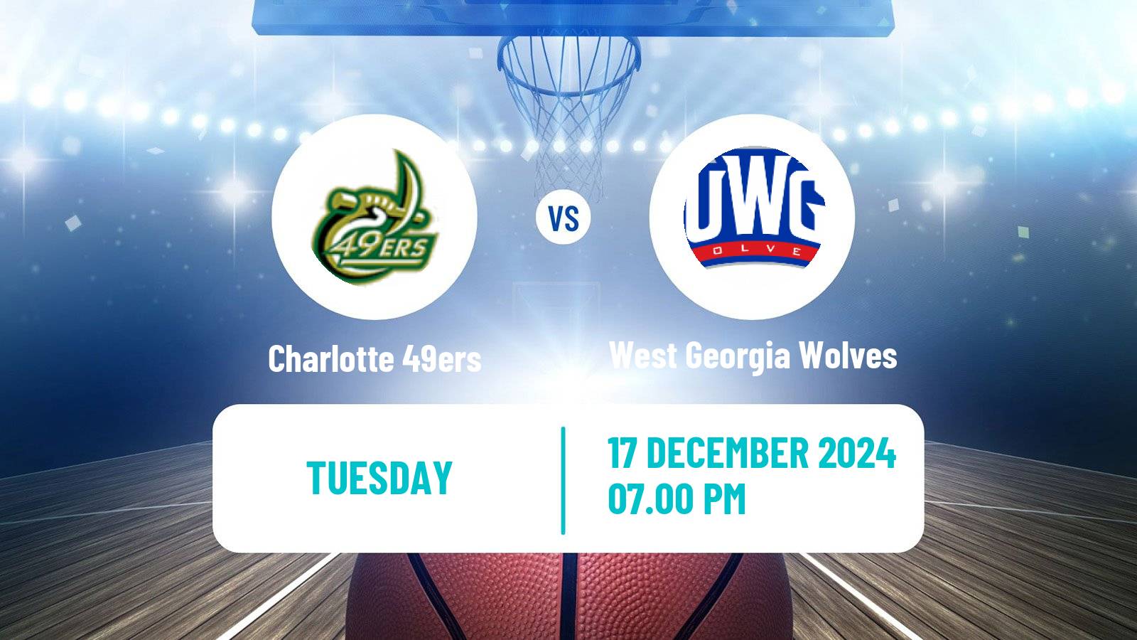 Basketball NCAA College Basketball Charlotte 49ers - West Georgia Wolves