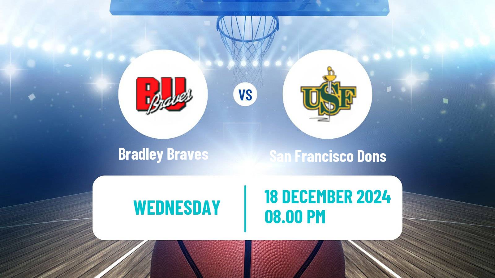 Basketball NCAA College Basketball Bradley Braves - San Francisco Dons