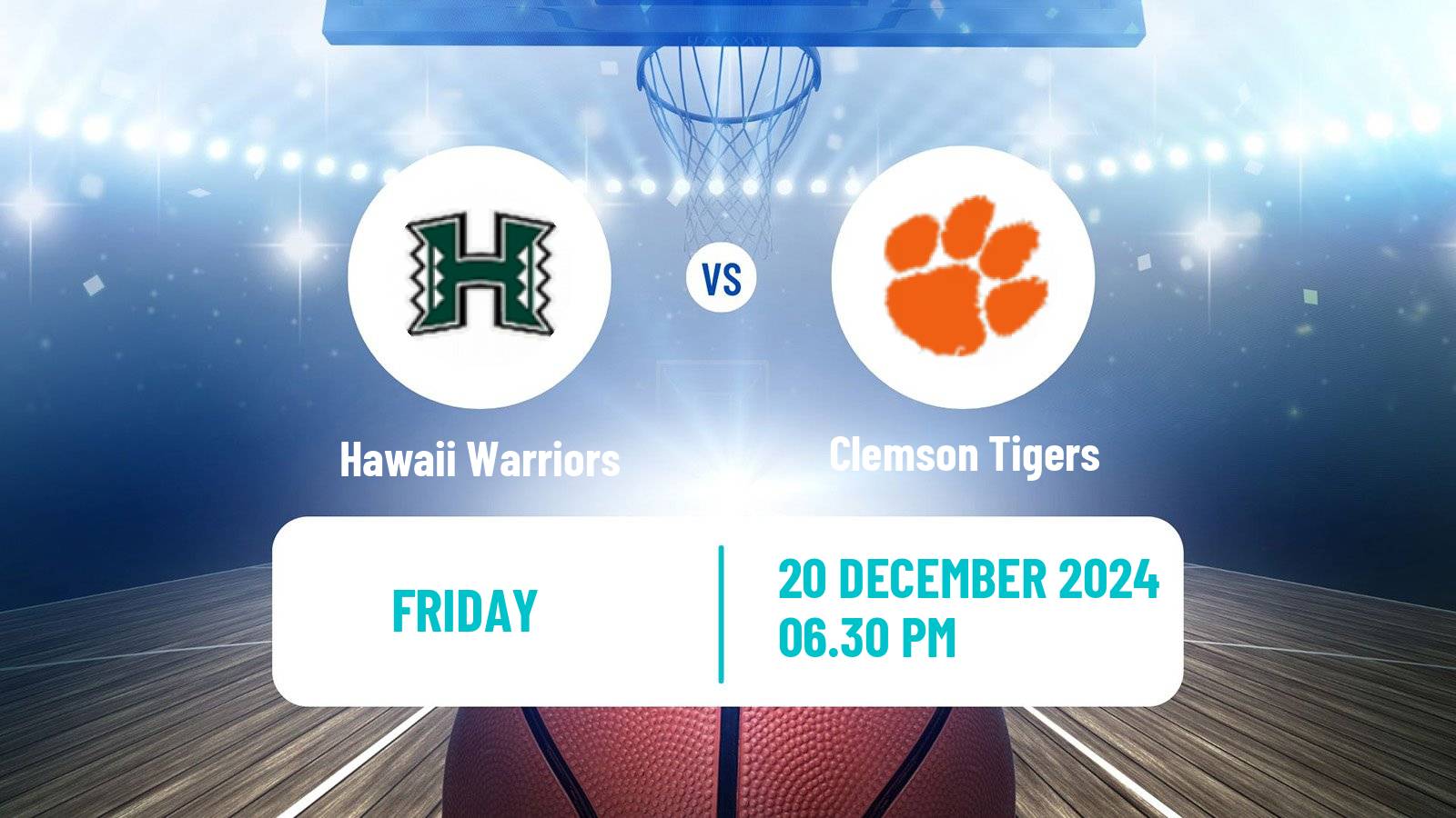 Basketball NCAA College Basketball Women Hawaii Warriors - Clemson Tigers