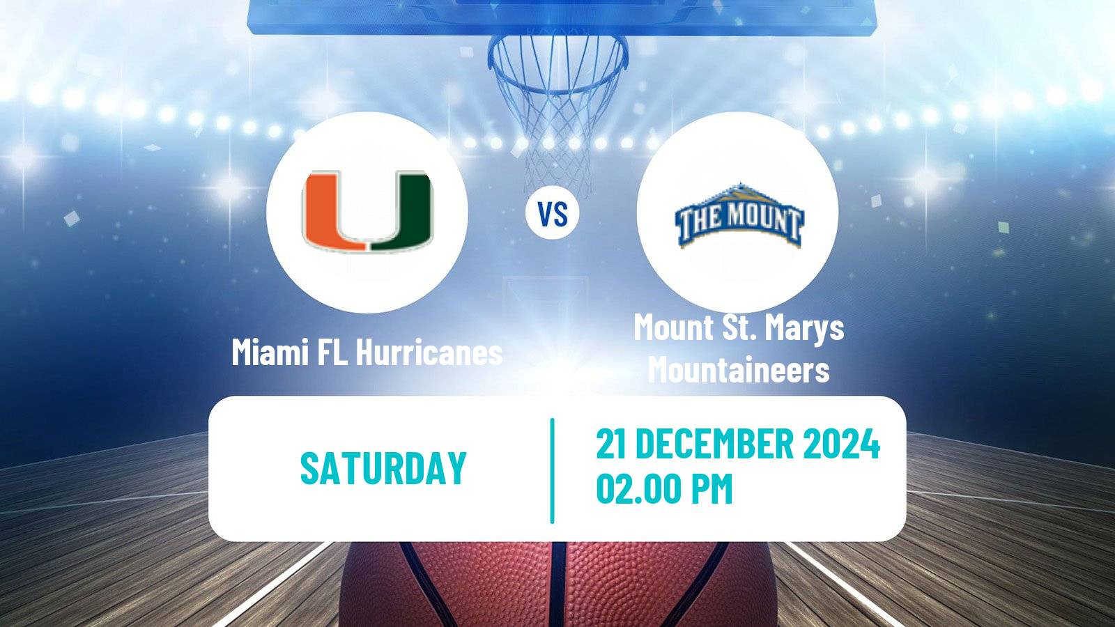 Basketball NCAA College Basketball Miami FL Hurricanes - Mount St. Marys Mountaineers