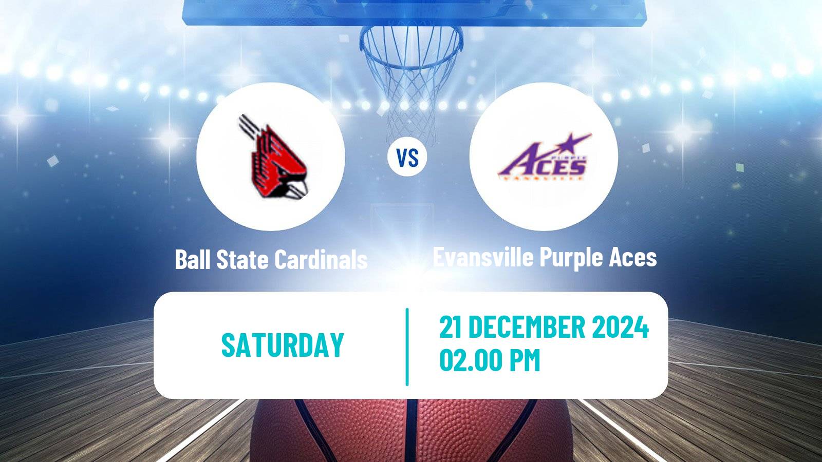 Basketball NCAA College Basketball Ball State Cardinals - Evansville Purple Aces