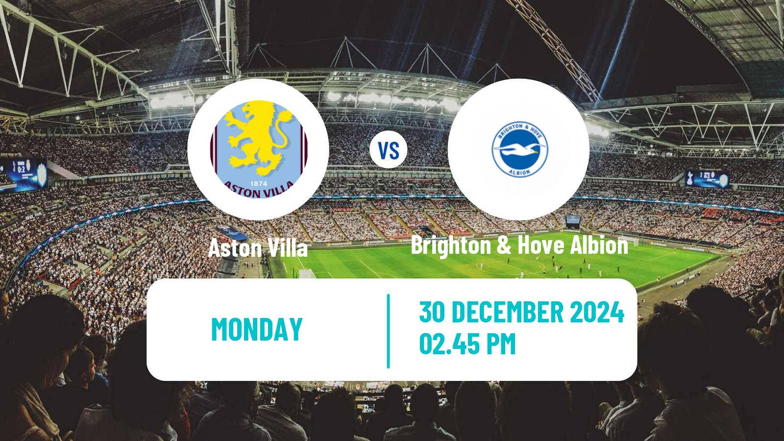 Soccer English Premier League Aston Villa - Brighton & Hove Albion