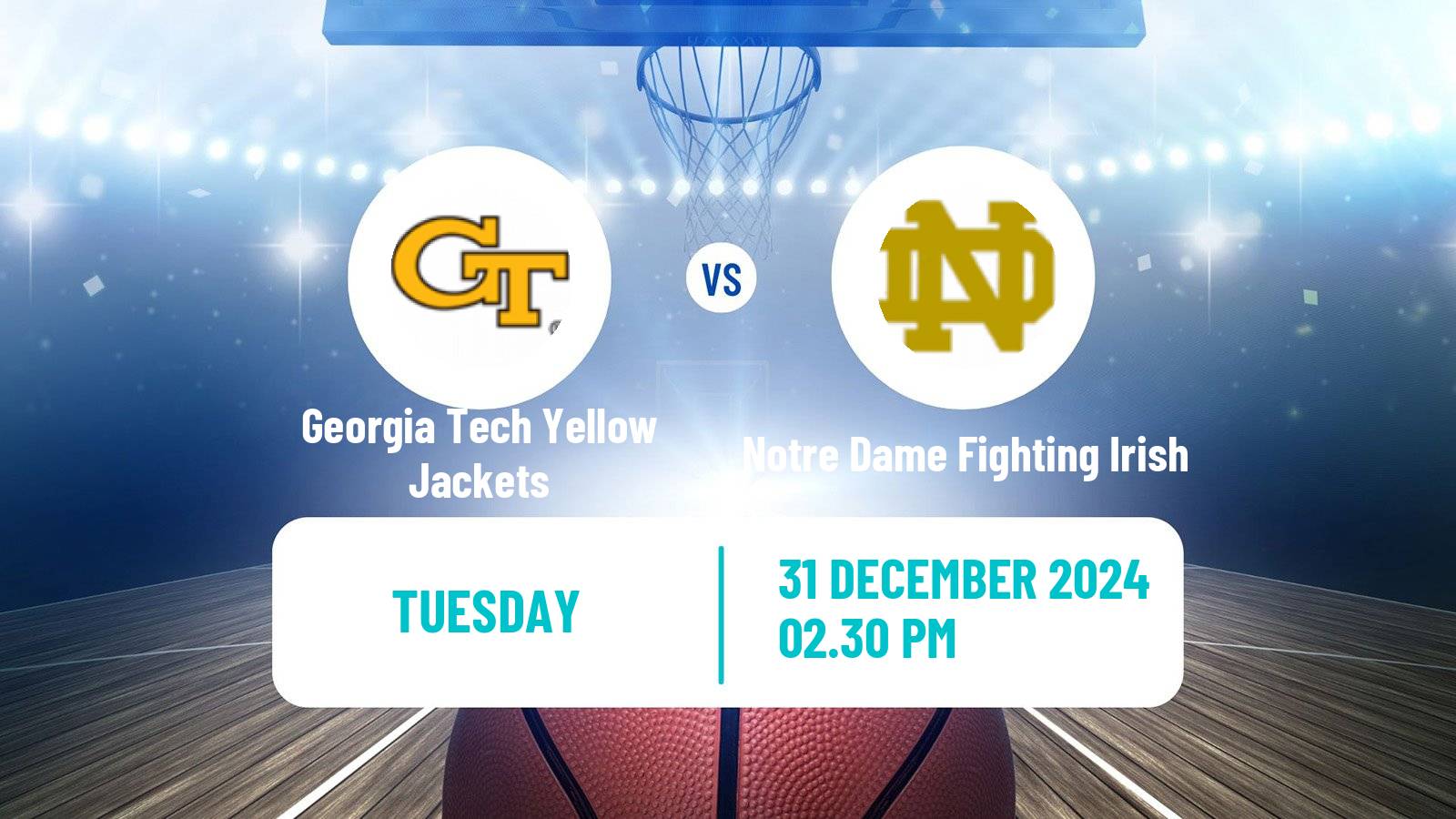 Basketball NCAA College Basketball Georgia Tech Yellow Jackets - Notre Dame Fighting Irish