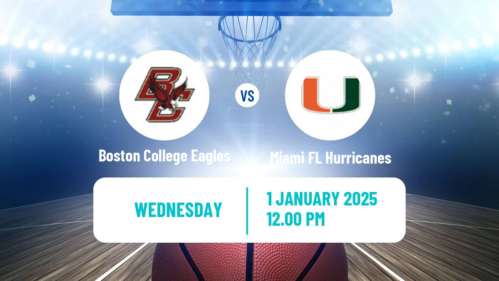 Basketball NCAA College Basketball Boston College Eagles - Miami FL Hurricanes