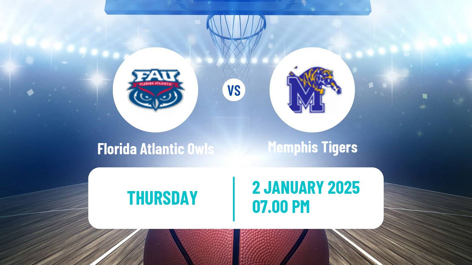 Basketball NCAA College Basketball Florida Atlantic Owls - Memphis Tigers