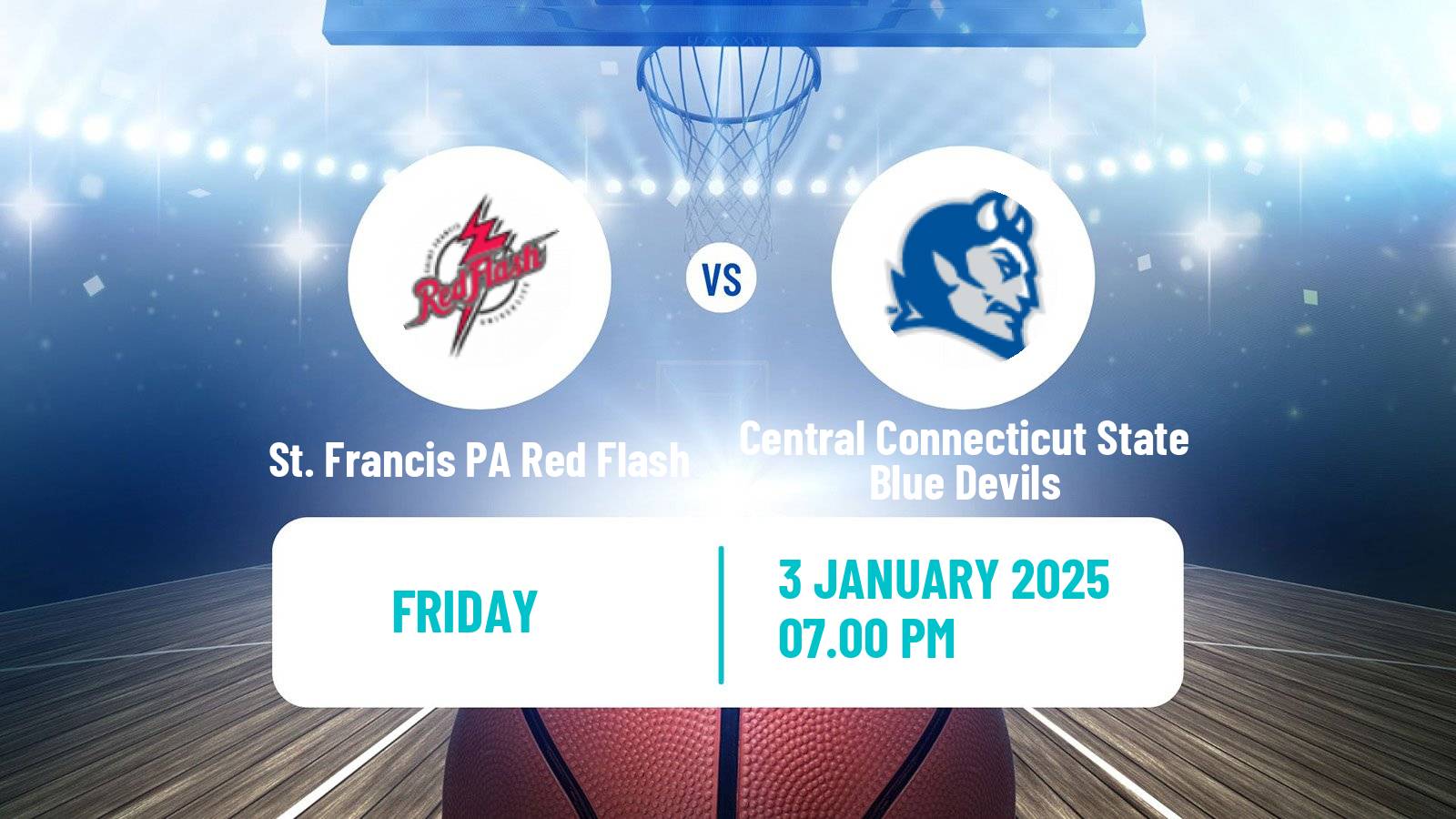 Basketball NCAA College Basketball St. Francis PA Red Flash - Central Connecticut State Blue Devils