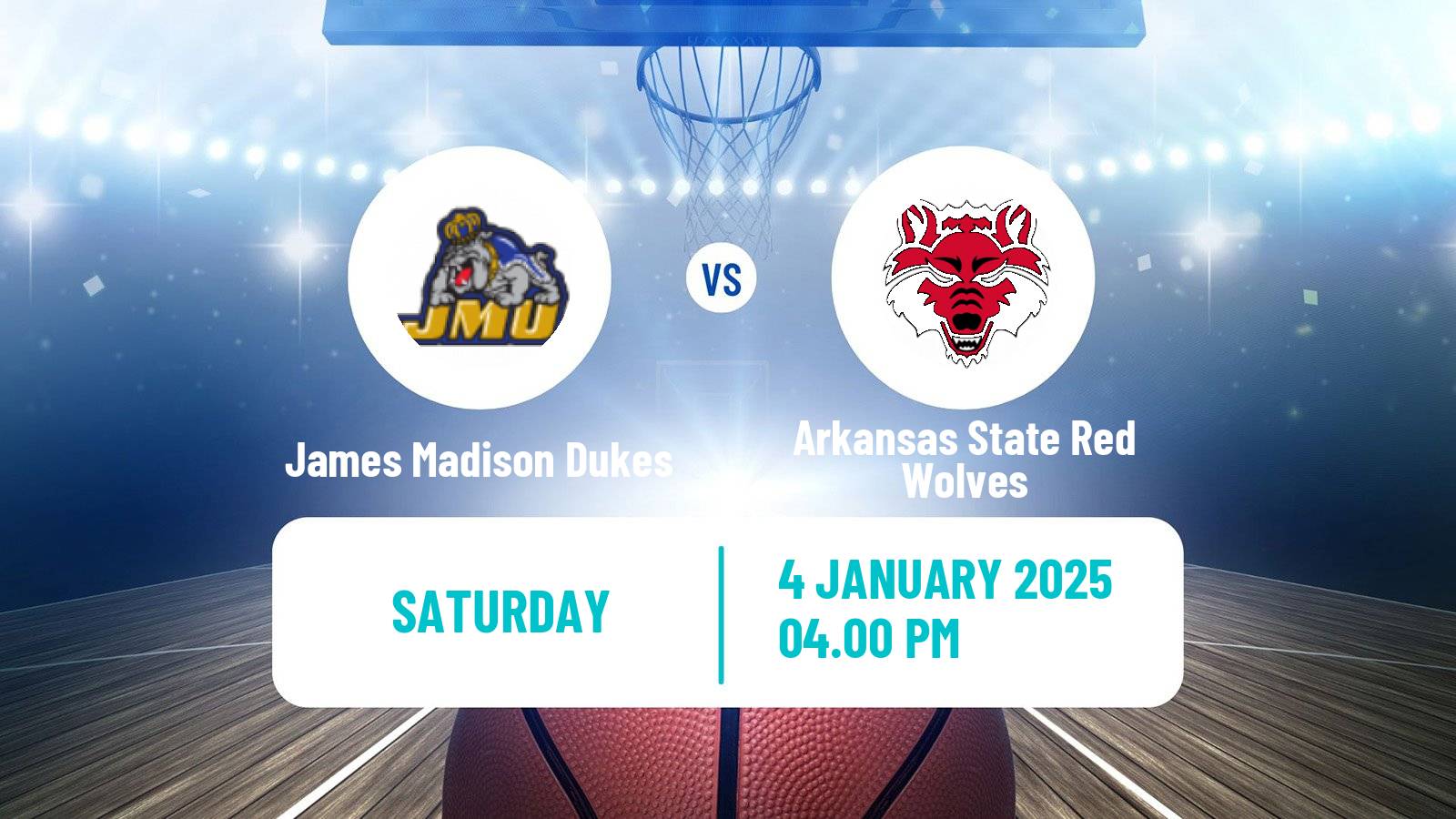 Basketball NCAA College Basketball James Madison Dukes - Arkansas State Red Wolves