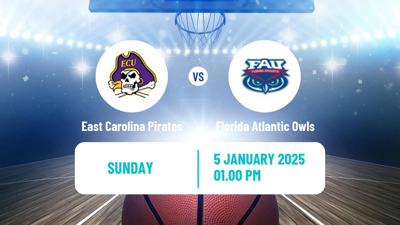 Basketball NCAA College Basketball East Carolina Pirates - Florida Atlantic Owls