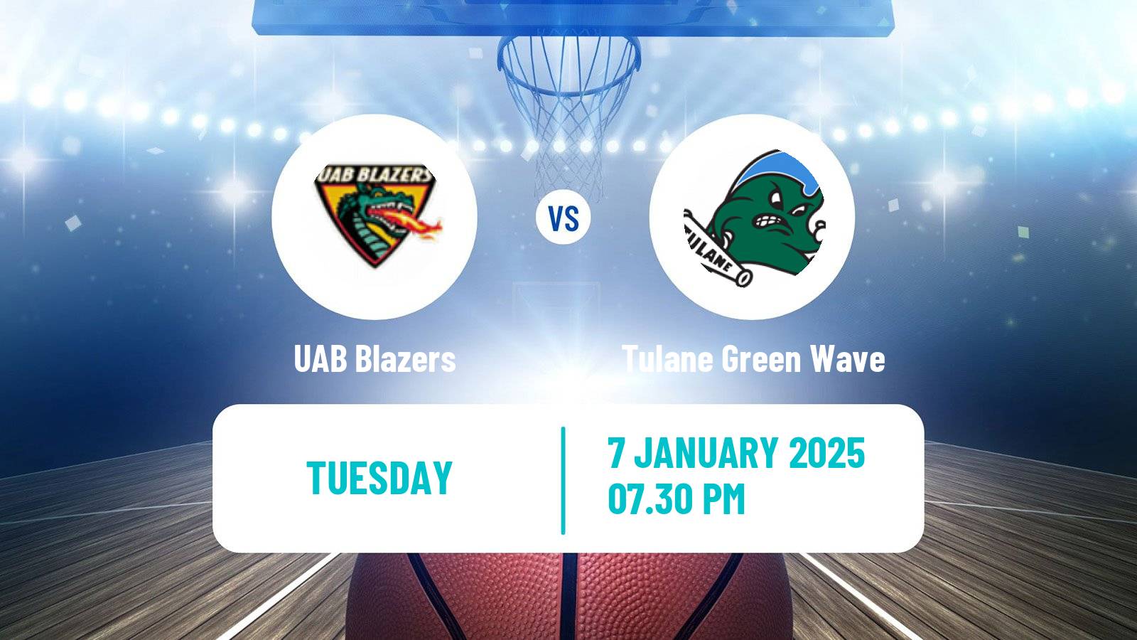 Basketball NCAA College Basketball UAB Blazers - Tulane Green Wave