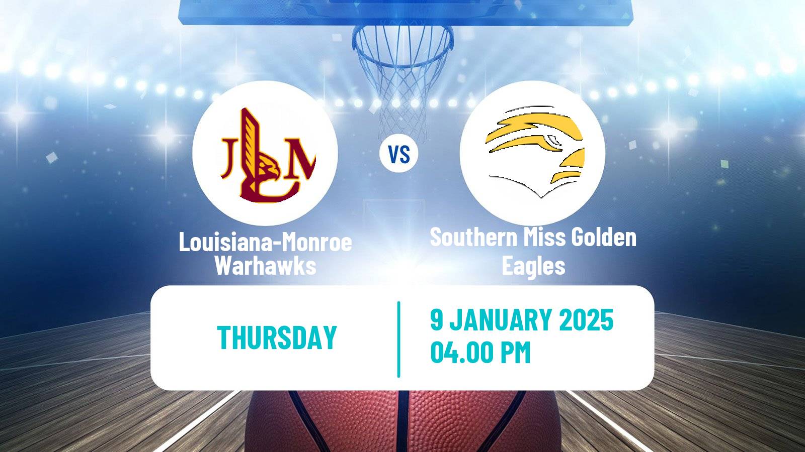 Basketball NCAA College Basketball Women Louisiana-Monroe Warhawks - Southern Miss Golden Eagles