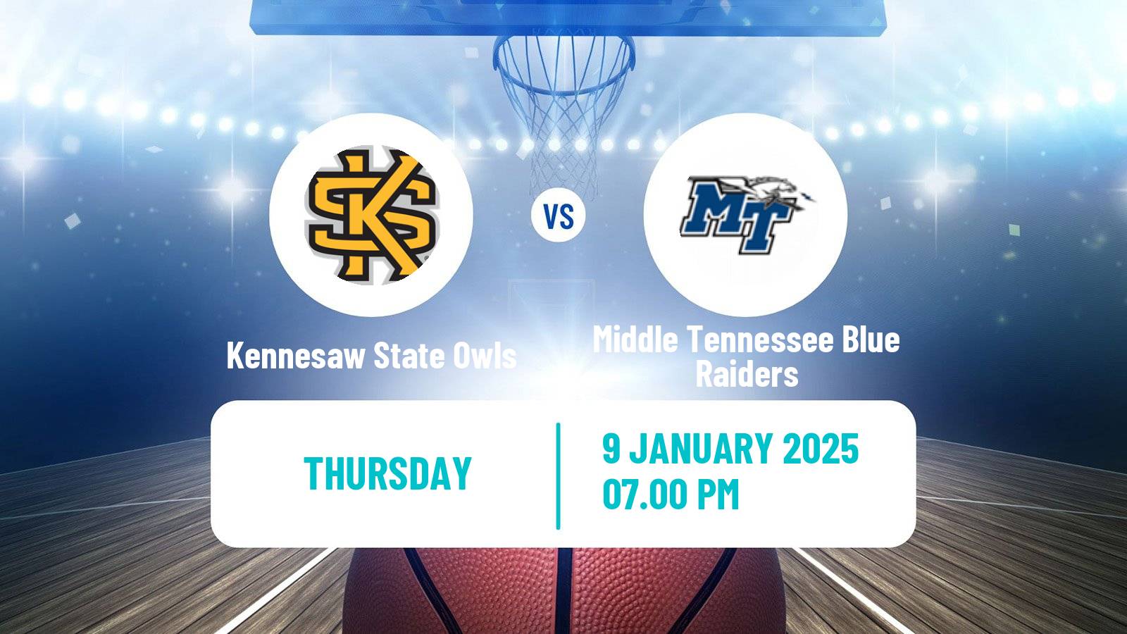 Basketball NCAA College Basketball Women Kennesaw State Owls - Middle Tennessee Blue Raiders